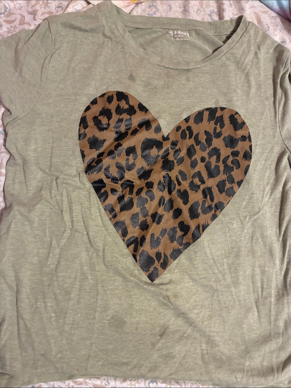 Old Navy Olive Green Short-Sleeve Tee with Leopard Heart